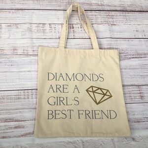 Elegant Cream 14”x16” Canvas Tote with Gold Diamond Design Washable NWOT